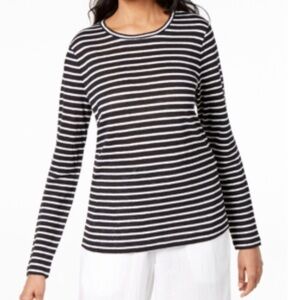 Organic Linen Striped Top In Black/White